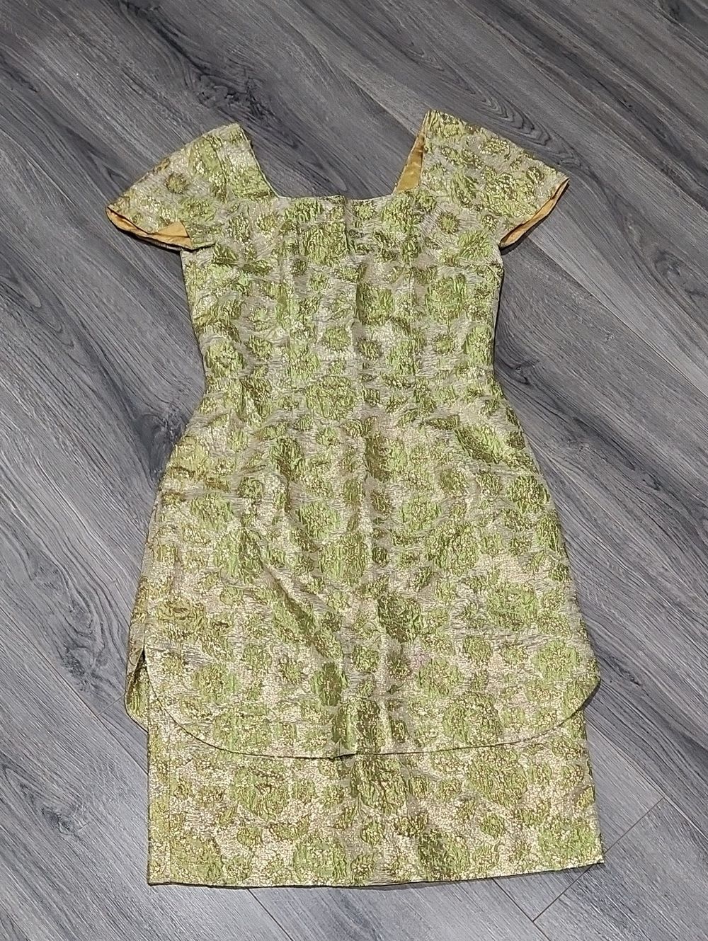 Gold Brocade Cap-Sleeve Cocktail 1960's Lilli Diamond California Dress